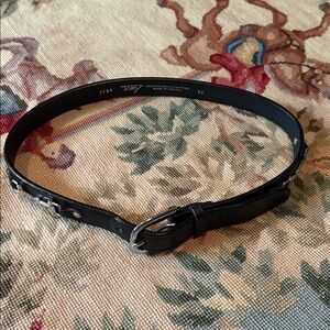 Black Leather Equestrian Belt with Silver Hardware Size 30